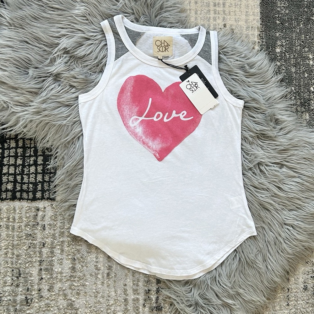 Chaser Women's Two-Tone Muscle Tank With Love Pink Heart Size Small